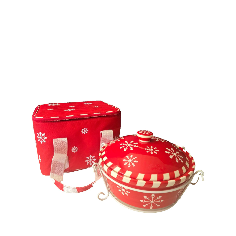 Holiday Temp-Tations Presentable Ovenware Red White Snowflakes